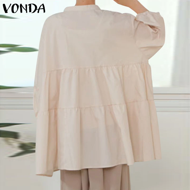 

Women Tunic Vintage Solid Tops VONDA 2021 Summer Casual Long Sleeve Blouse Elegant Office Shirts Plus Size Bohemian Blusas 1