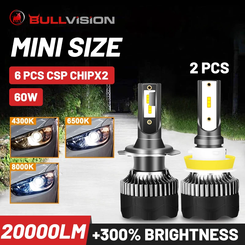 BULLVISION H11 H4 H7 светодиодные фары 12V Hb3 Hb4 головной светильник s лампы 20000Lm H1 H8 H9 9005 9006