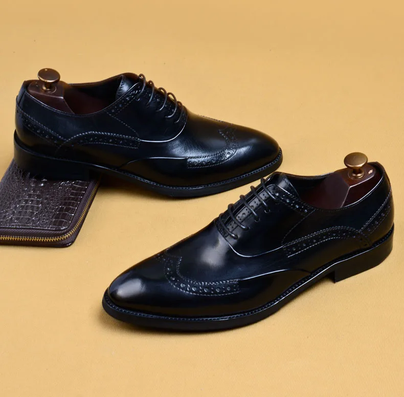 Туфли мужские классические натуральная кожа на шнуровке броги свадебная обувь