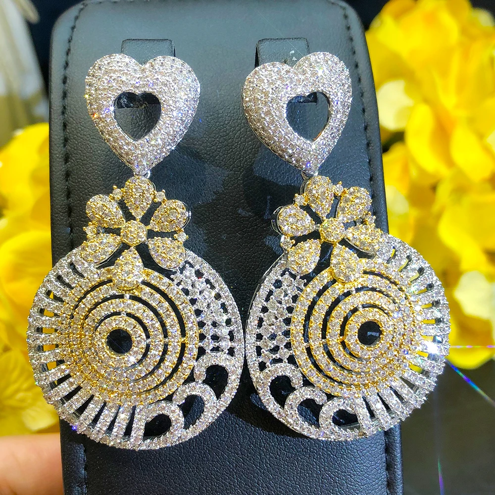Роскошные циркониевые геометрические серьги-подвески в форме сердца для женщин, ювелирные изделия для свадьбы, банкета, вечеринки