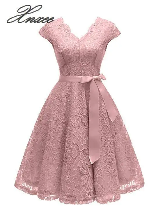 

2020 summer new women's V-neck large lace-up lace dress