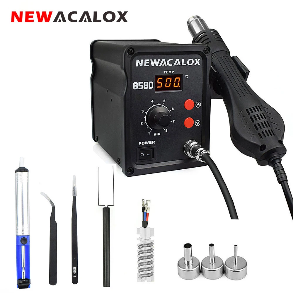 NEWACALOX 858D 700 Вт 220 В ЕС/США 500 градусов паяльная станция горячего воздуха терморегул светодиодный фен для BGA IC инструмент для распайки