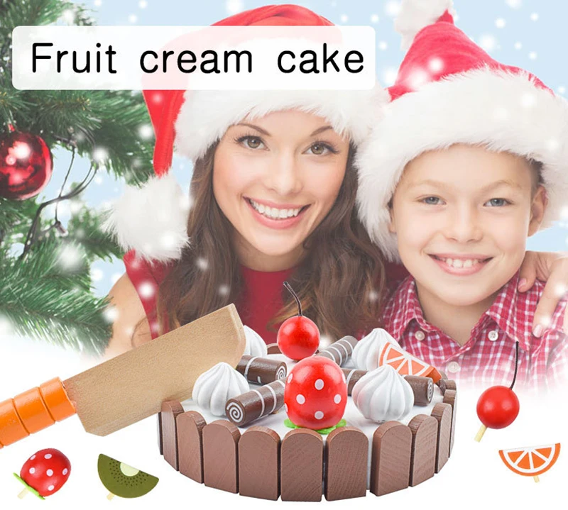 Baby Kitchen Toys Wooden Magnetic Birthday Cake Pretend Play Real Life Cutting Cake Toys for Children Early Educational 3D Fruit