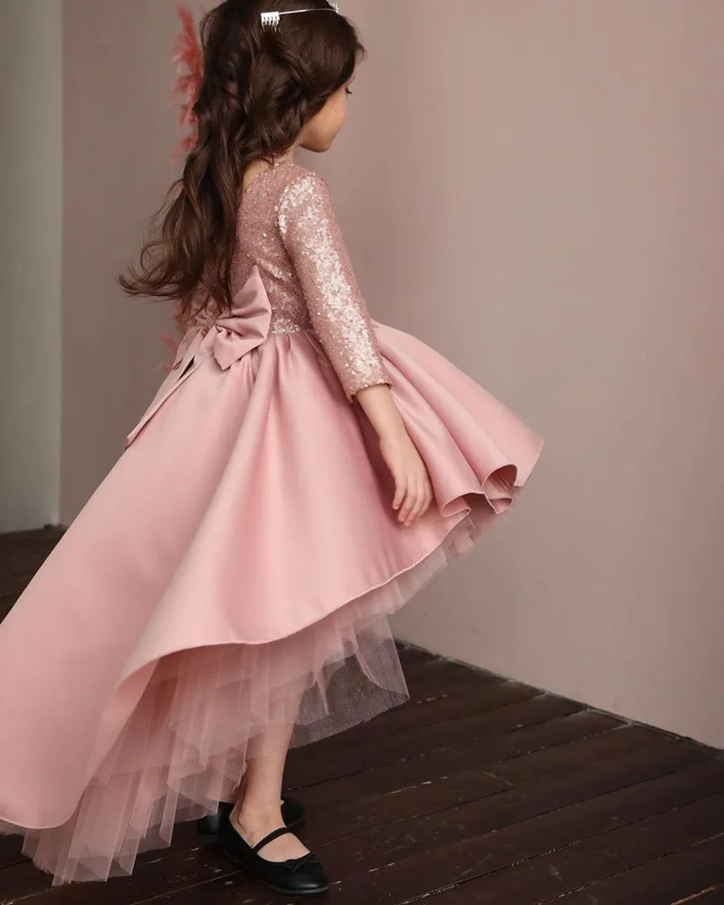 Розовое Сверкающее платье с блестками и цветочным узором для девочек Hi-Lo Бальное