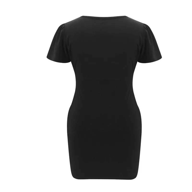 

2021 Summer Women Pleated Dress Irregular Boho Mini Beach Dress Short Sleeve Ladies Party Pure Color V-neck Mini Dresses Vestido