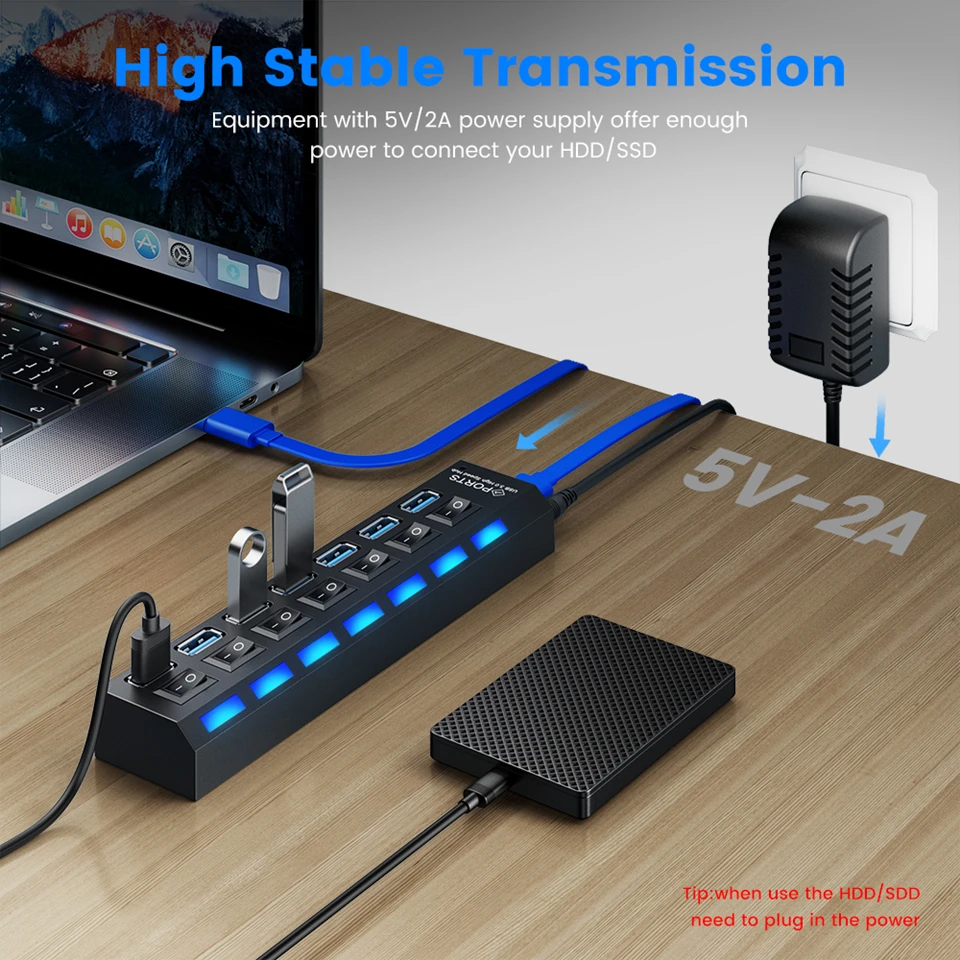 Usb-хаб USB 3 0 Разветвитель разветвитель с несколькими портами и адаптером питания