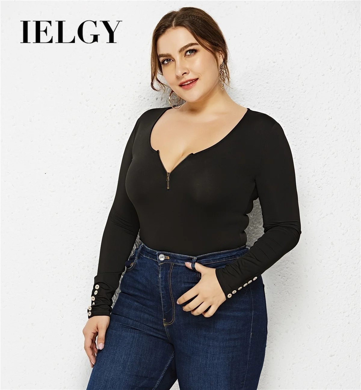 

IELGY Autumn and winter new women's clothing XL long-sleeved zipper jumpsuit sexy bottoming shirt