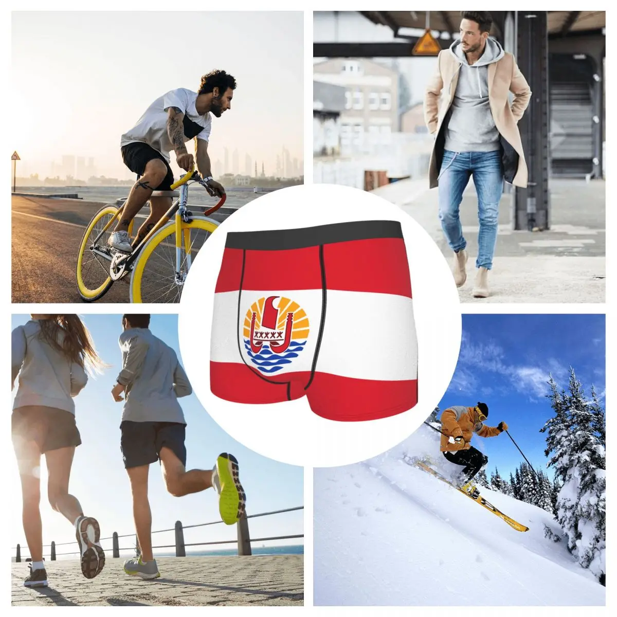 Flag Of French Polynesia Men's Boxer Briefs Flags of the regions of France Cool elastic pants for men