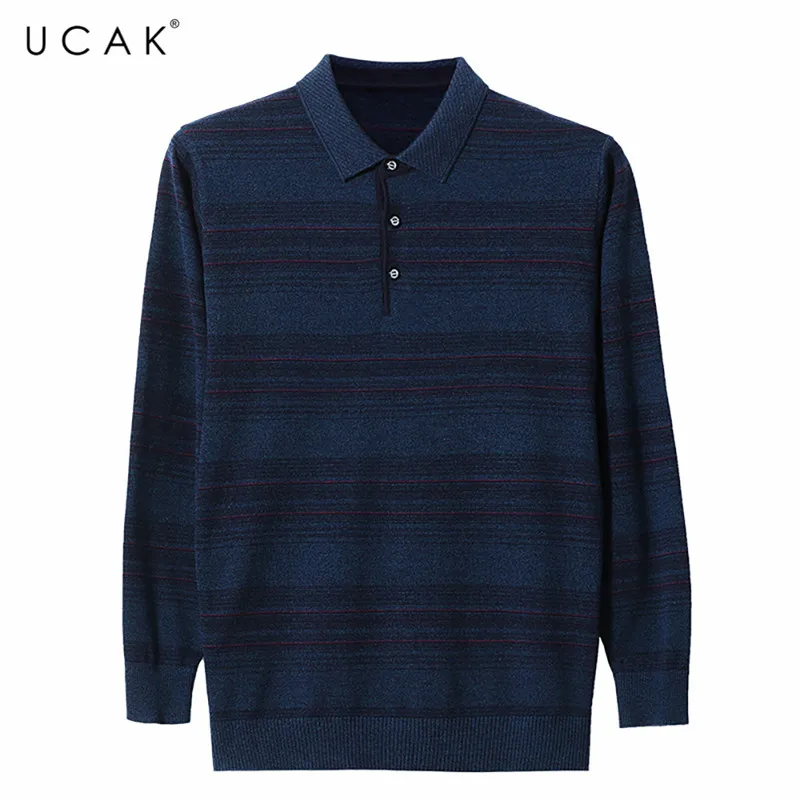 

Мужской свитер в полоску UCAK, пуловер с отложным воротником, одежда для улицы, Осень-зима, U1063