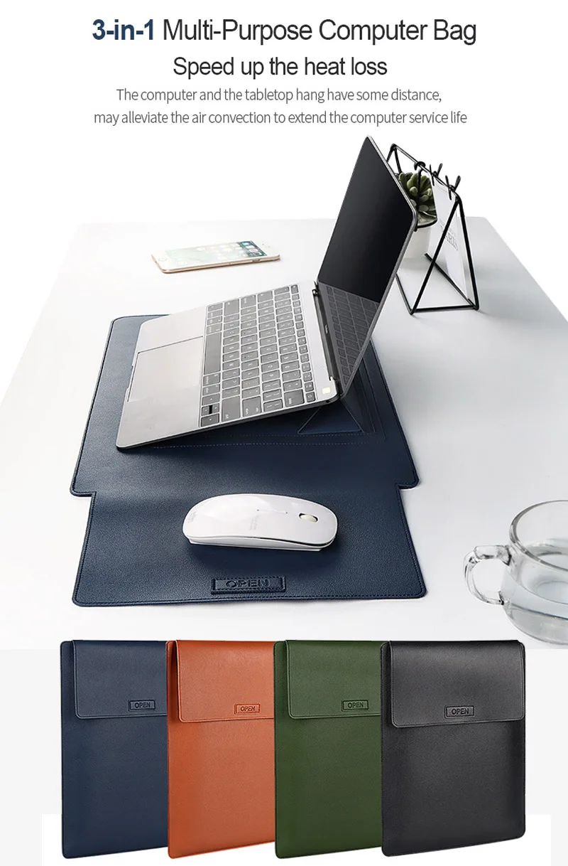 laptop sleeve case stand 13 3 14 1 15 4 inch waterproof 3 in 1 leather pouch bag for macbook air pro 13 14 15 huawei matebook hp free global shipping