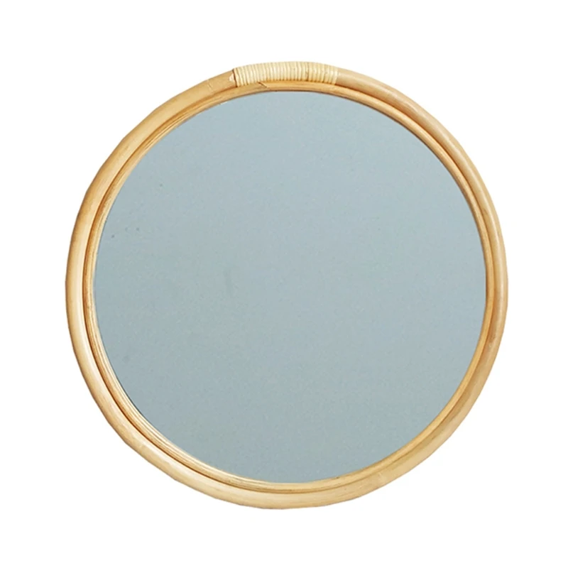 

Rattan Circle Wall Mirror 16 Inch Round Dressing Mirror Makeup Mirrors for Entryways Washrooms Living Rooms Bathroom