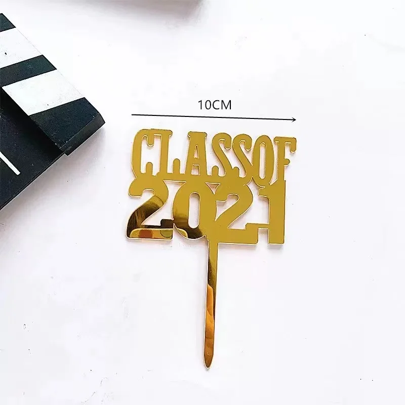 

2021 Graduation Season Acrylic Cake Topper Golden Class of 2021 Student Hat Cake Topper To Celebrate Graduation Party Cake Decor