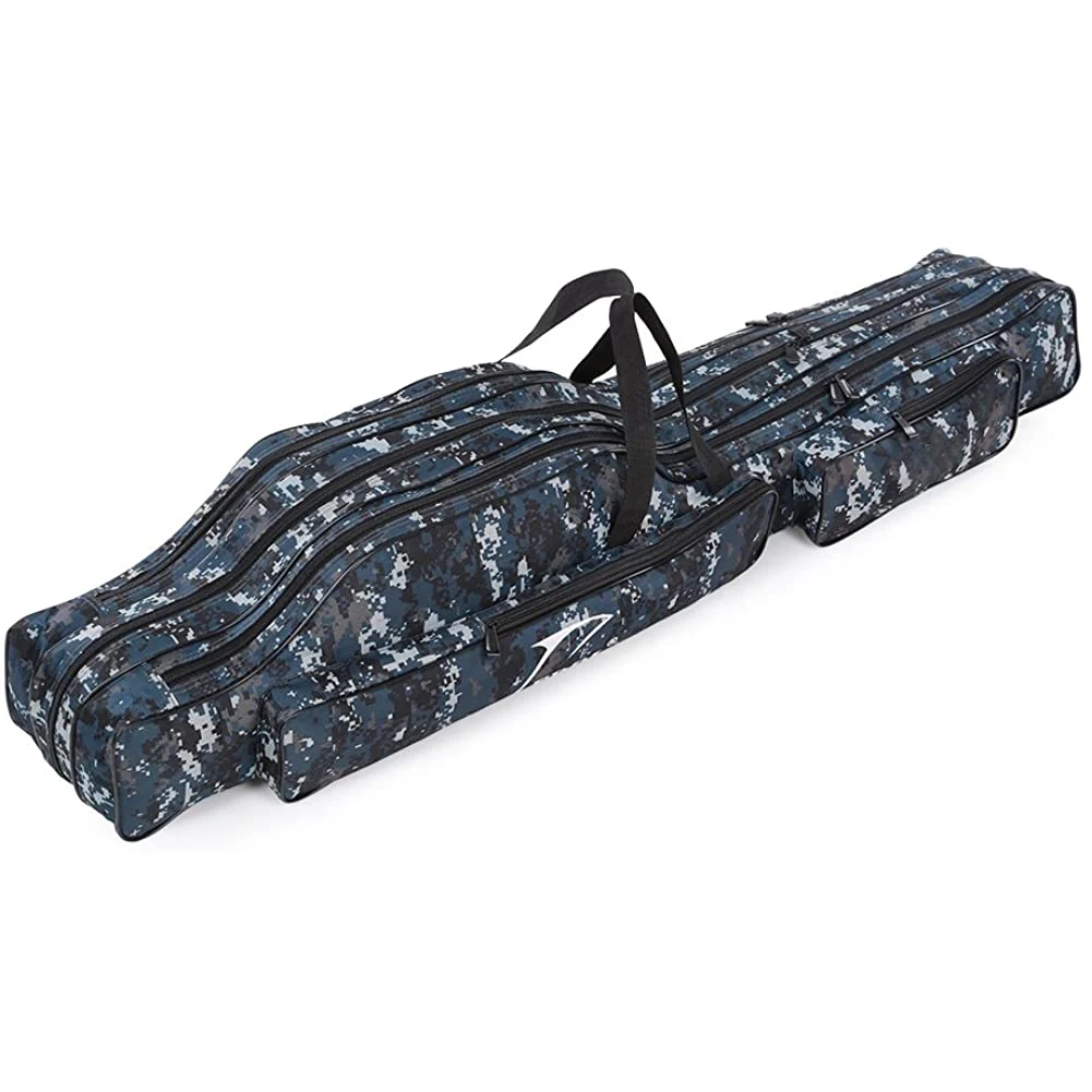 

Fishing Bag Fishing Rod Carrier Travel Case Pole Tools Storage Bag Double Layer Portable Canvas Fishing Gear Tackle Camouflage
