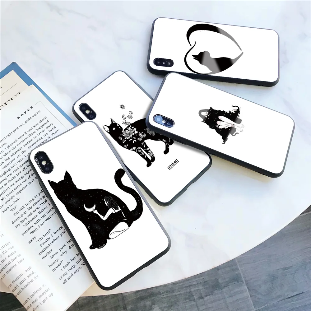 Забавная Милая задняя крышка с изображением кота для iphone XS Max XR X 5 5S 6 6S 7 8 Plus 11 Pro Max, милые чехлы из закаленного стекла