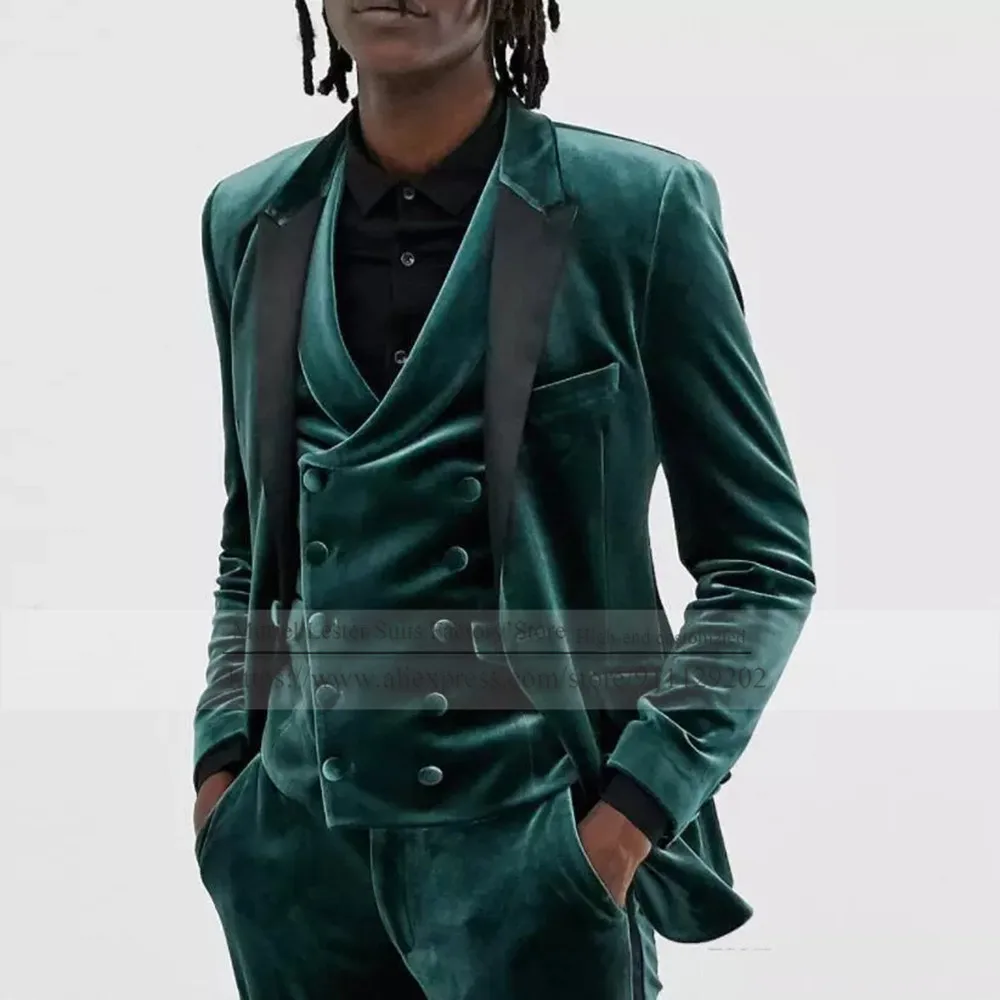 Зеленые бархатные свадебные смокинг 3 шт. африканские мужские костюмы для зимы
