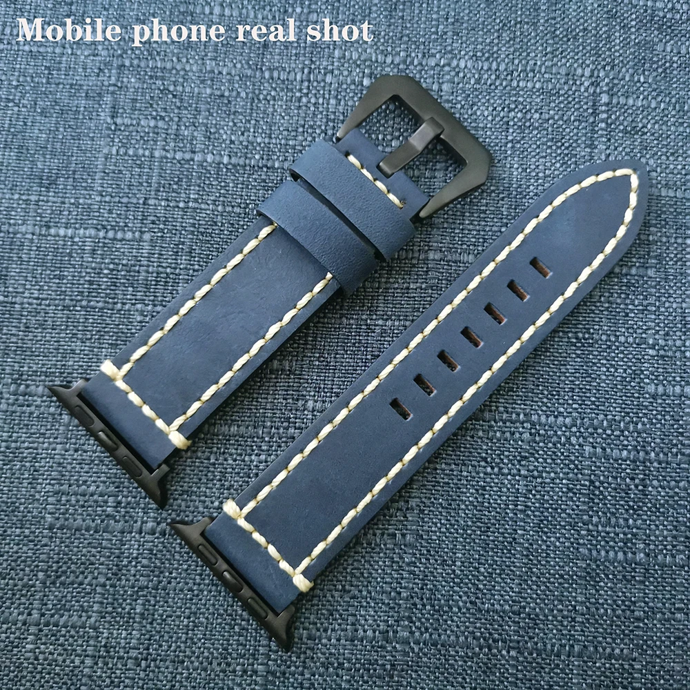 

Cowhide Leather Strap For Apple Watch Band Series SE/6/5/4/3/2/1 42mm 38mm New Thick line Wristband bracelet Watch Accessories