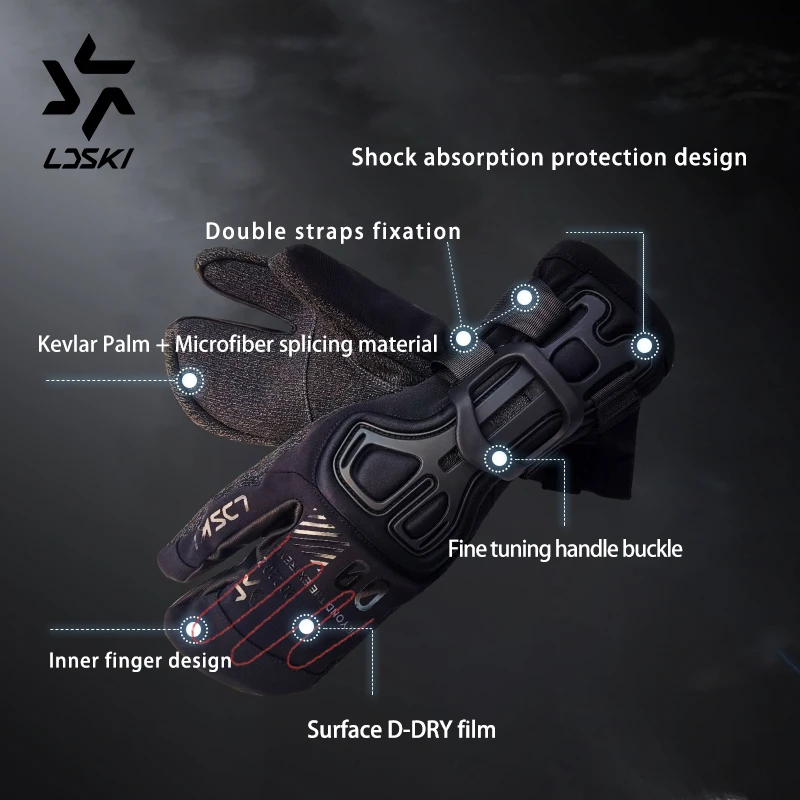 

LDSKI Ski Mittens Kevlar Palm Ski Gloves Thumb Fingers Thermal Lining With Protective Padded Leather Nature Grabbing
