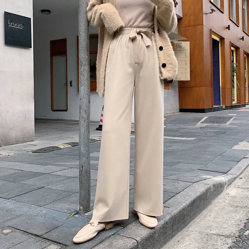 

CGC 2021 Winter Plus velvet High Waist Pants For Women Harajuku Solid Straight Loose Trousers Female Wide Leg Pants Streetwear