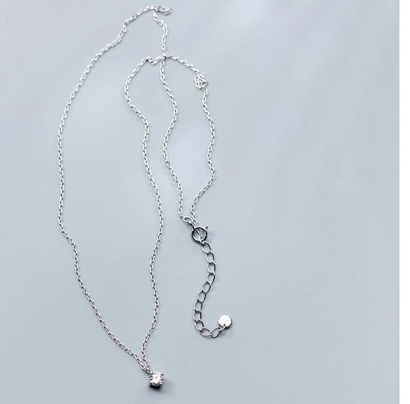 

100% 925 Sterling Silver Small 5mm Round Cubic Zircon Stone Pendant Statement Bridal Wedding CZ Chain Necklace Jewelry for Women