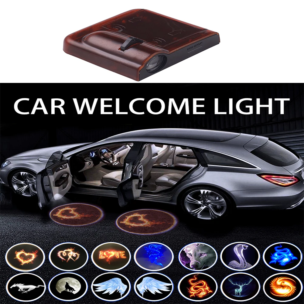 

Автомобиль приветсветильник s 2 шт. беспроводной двери автомобиля светодиодный логотип свет Призрак Тень светильник лампы 14 узоров для вари...