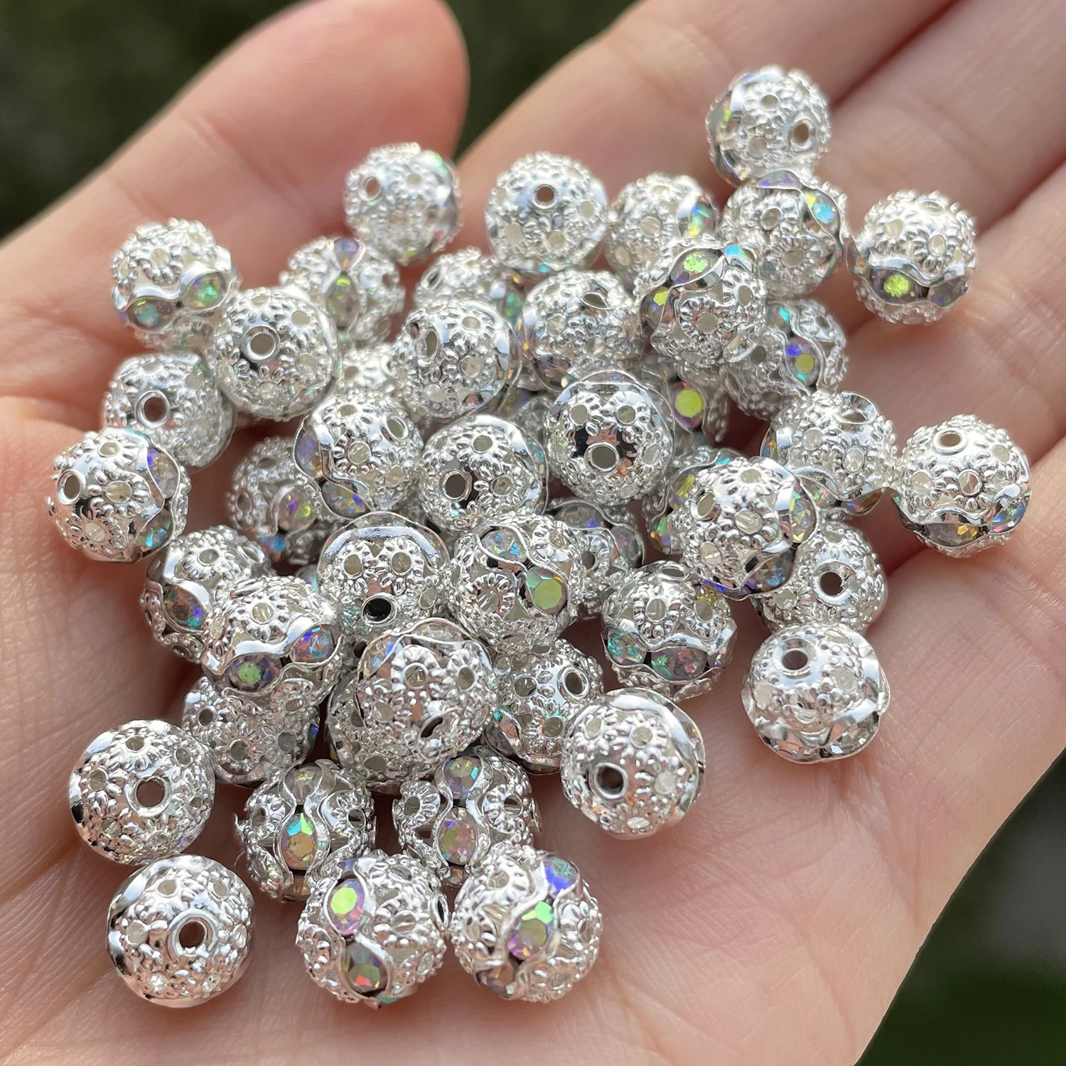 

50pcs AB Rhinestone Balls Crystal Spherical Loose Spacer Round Beads for Jewelry Making 6 8mm Bracelets DIY Earrings Accessories
