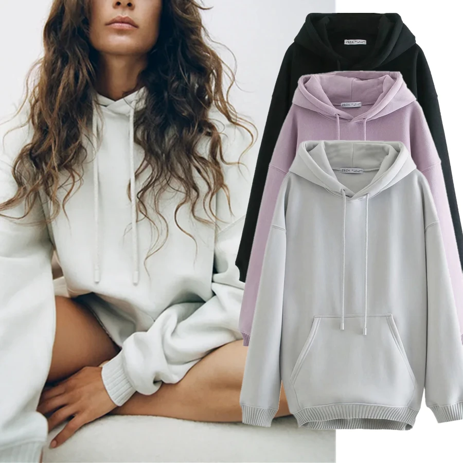 

Зимние женские толстовки Elmsk в английском стиле, модная винтажная свободная однотонная Толстовка в стиле оверсайз с капюшоном, пуловеры, то...