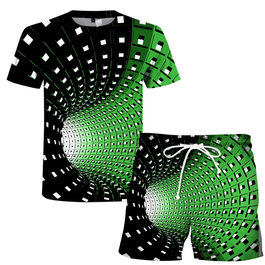 

Swirl short-sleeved suit summer men's sportswear T-shirt men's casual 3D shirt fashion O-neck plus size streetwear 2-piece set