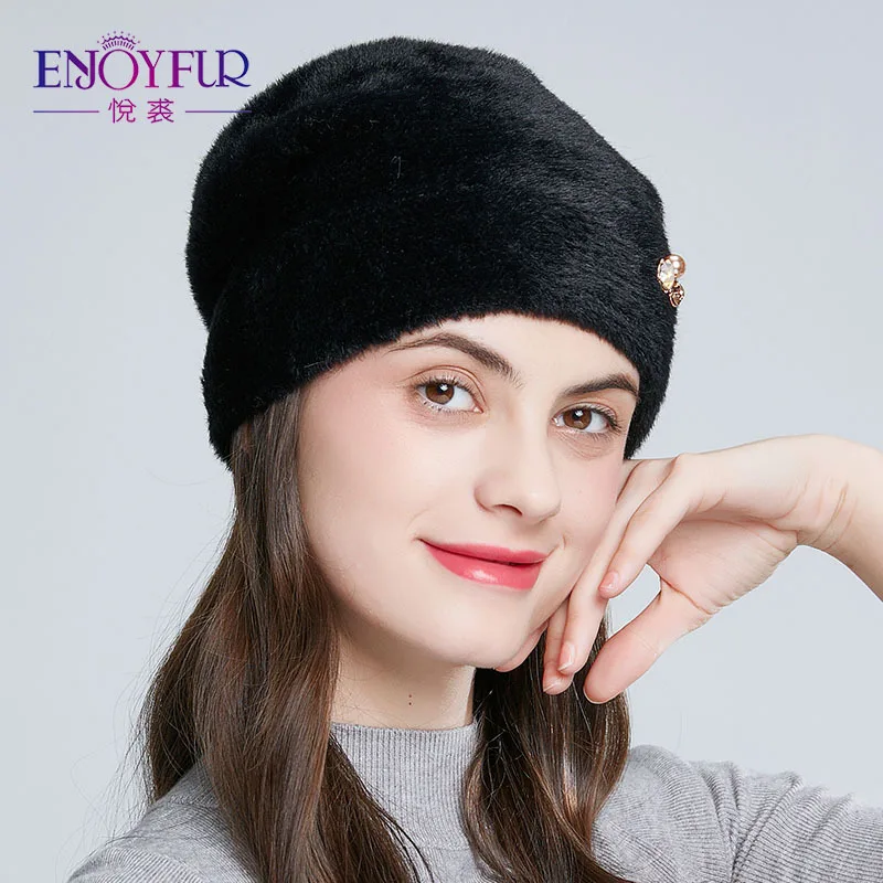 Вязаная Шерстяная Шапка стразы из искусственной норки женская модная дикая