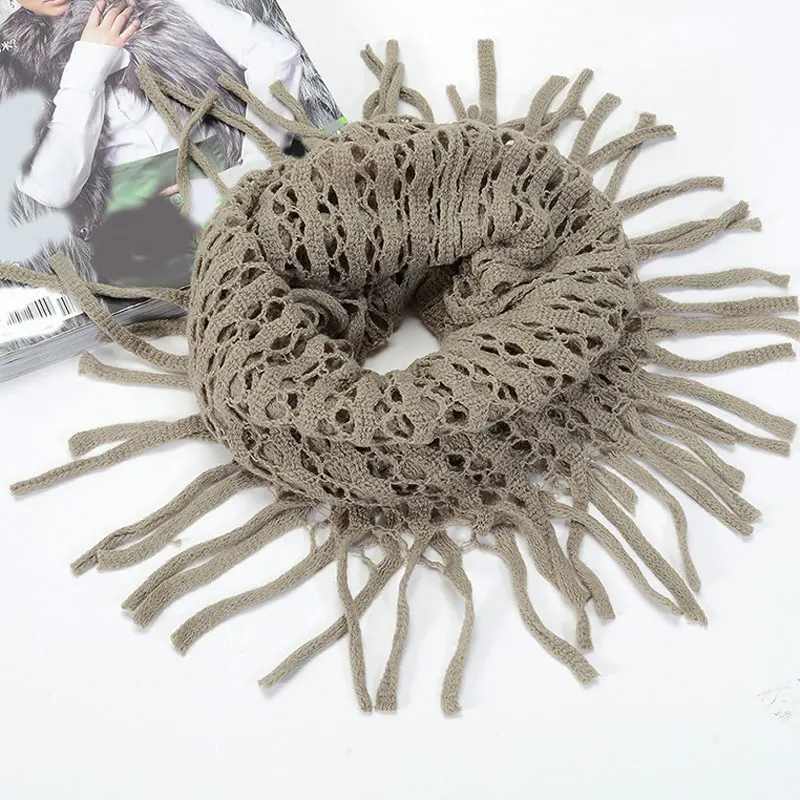 Новое поступление Модный осенне-зимний теплый вязаный шарф с кисточками на шее