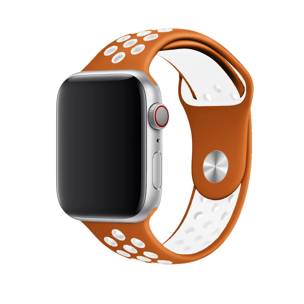 Спортивный ремешок для apple watch band 4 5 42 мм/38 мм iwatch band 44 мм/40 мм ремешок силиконовый браслет дышащий ремешок для часов серии 5 4 3 2 - Цвет ремешка: Orange silver