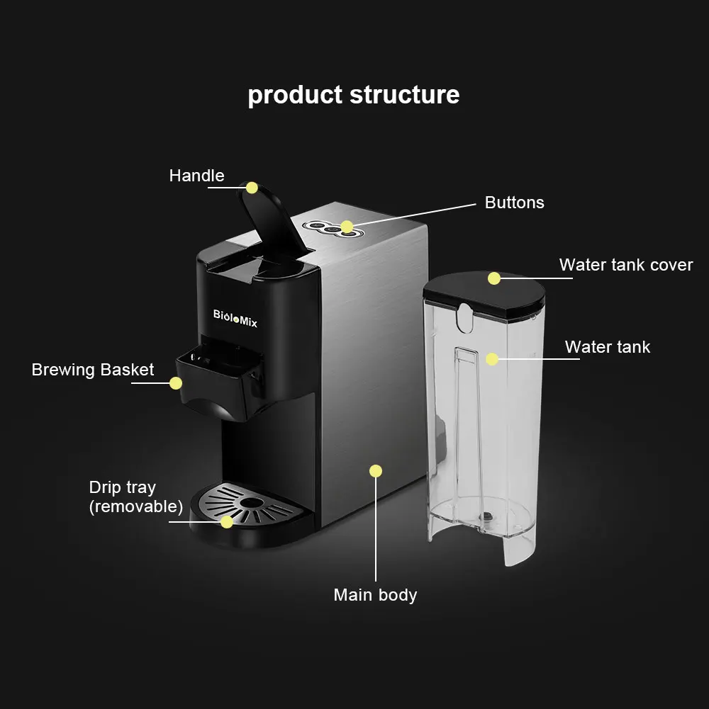 BioloMix 19 бар эспрессо кофеварка 3 в 1 Капсульная кофемашина совместима с Nespresso Dolce Gusto