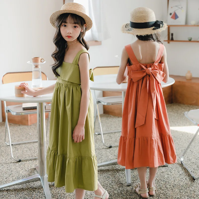 

Girls Girdle Skirt Summer Korean Edition New Bow Knot Holiday Beach Skirt Middle School Children Sweet Dress Parent Child