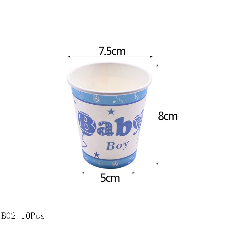B02 Boy or Girl Baby Shower Disposable Tableware Gender Reveal Cup Plate Napkin Tablecloth Garland Birthday Party Decoration - Color: B02