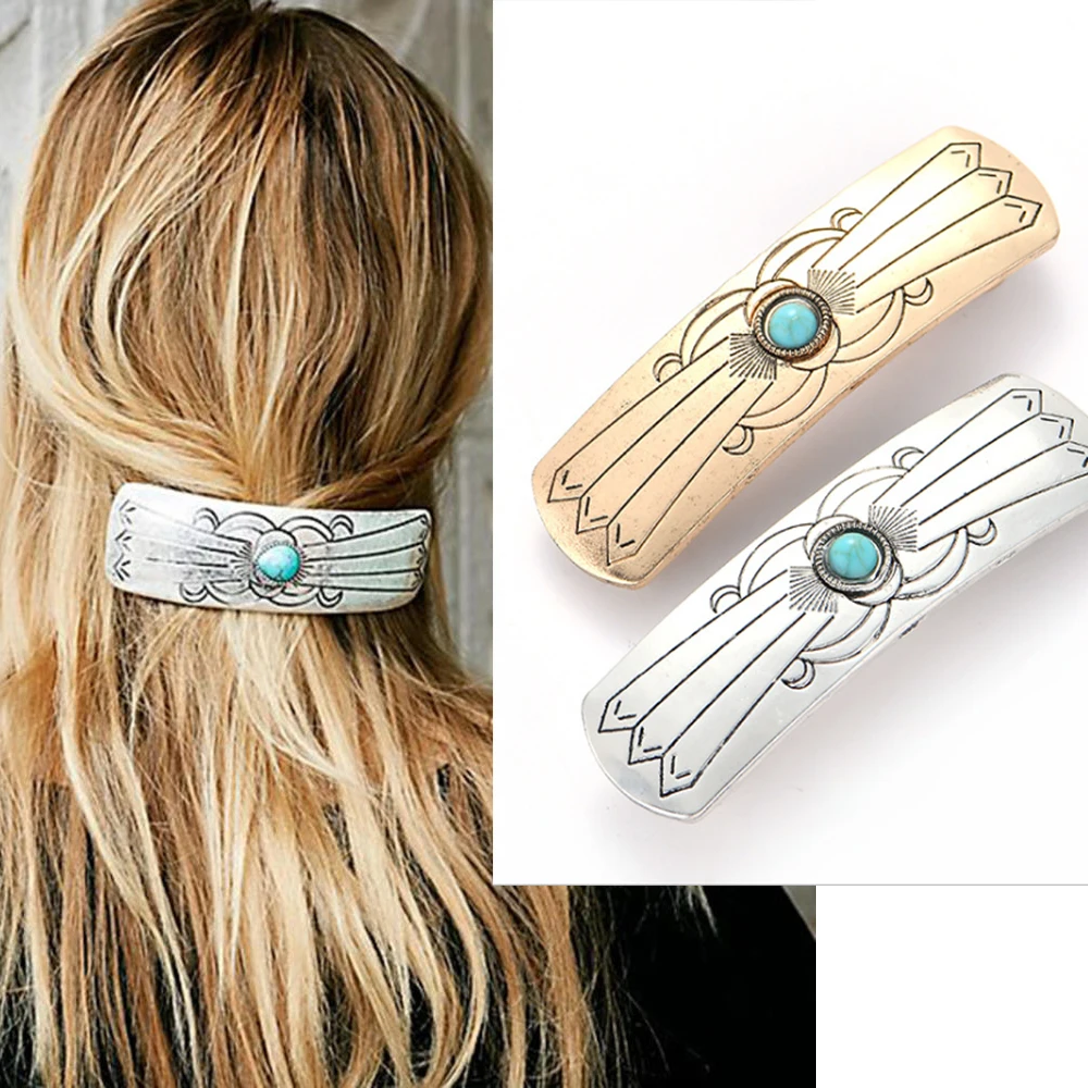 

1PC Retro Women Hair Clips Vintage Gemstone Hairpins Gold Sliver Spring Clip Barrettes Headwaer for Girls Hair Accessories New