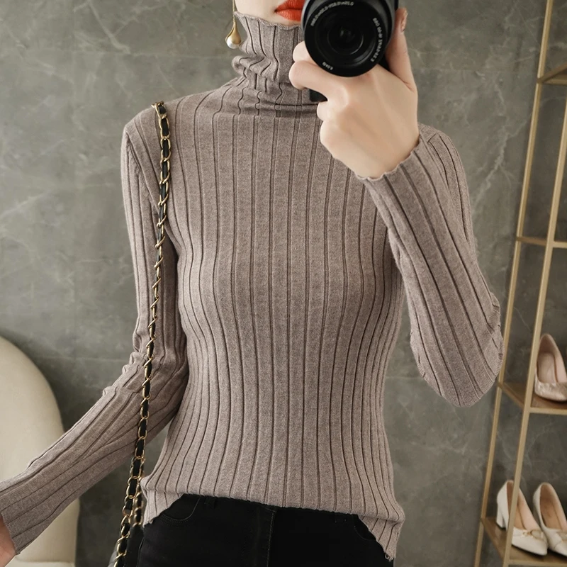 

2020 High Neck Blended Sweater Bottoming Shirt Women's Inner Wear Fall/Winter Pullover Long-Sleeved Slim- Cashmere Wool Knit Top