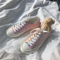 womens color changing canvas shoes trendy fashion versatile low top lace up boarding shoes cute fairy colorful kawaii sneakers