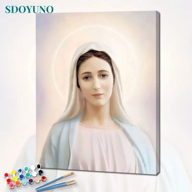 

SDOYUNO Acrylic Paint By Numbers On Canvas Virgin DIY Frameless 60x75cm Oil Painting By Numbers Religion Home Decor Wall Art