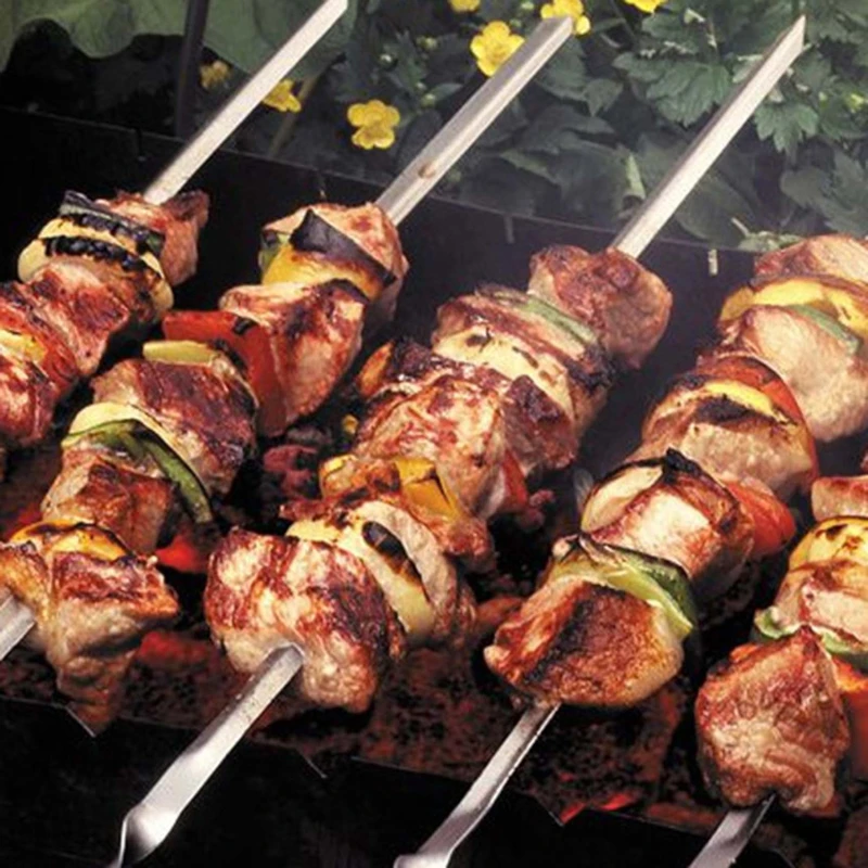 

Шпажки Kabob из нержавеющей стали, плоские металлические шампуры для барбекю, 20 шт., 30 см, с трубкой для хранения, многоразовые палочки для приготовления еды