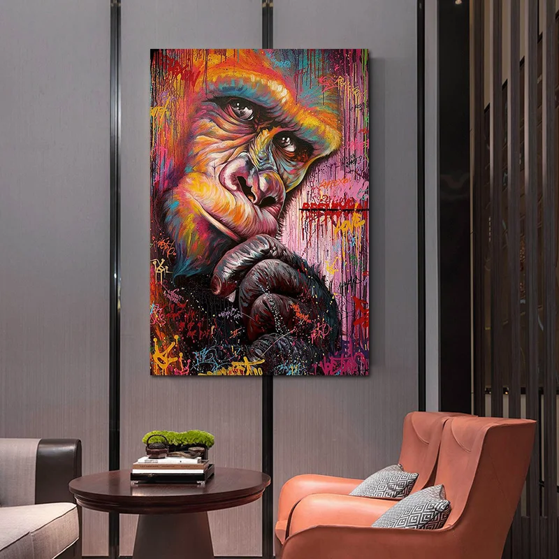 Принт с животными плакат на холсте живопись Горилла граффити настенный
