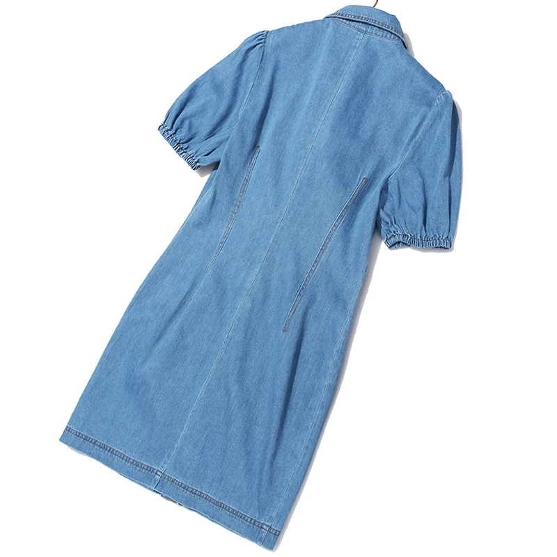 Для женщин джинсовая рубашка летнее платье с бантом Высокая Талия Джинсовая