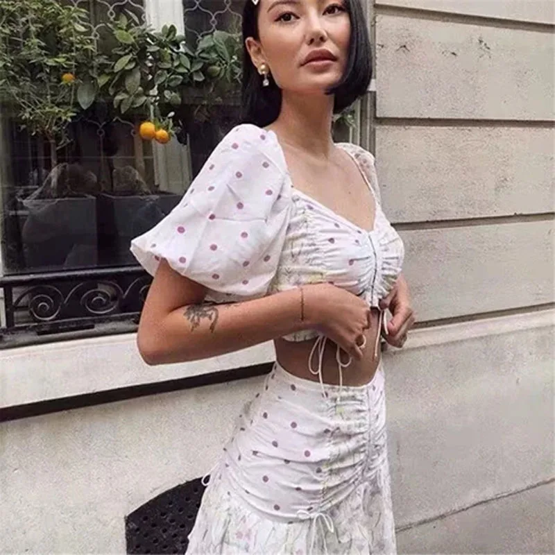 Женский винтажный комплект из 2 предметов с цветочным принтом шифоновая блузка