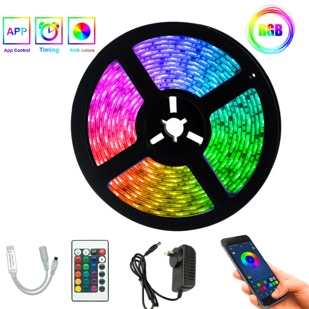 

Светодиодные водонепроницасветодиодный ленты SMD 2835 RGB, украшение для спальни, кухни, фоновое освещение, диод, Wi-Fi, Bluetooth контроллер