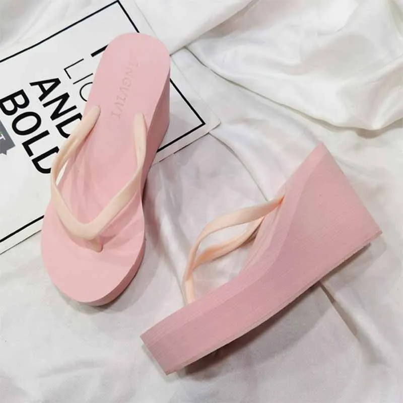 

Summer Women EVA Thick High Heel Wedges Slippers Fashion 2021 Female Beach Flops Slippers Platform Causal Solid Color Shoes
