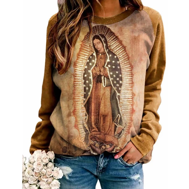

Virgin Mary Sweatshirts Women 2021 Fashion Round Neck Plus Size Causal Pullovers Slim Womens Tops Lugentolo