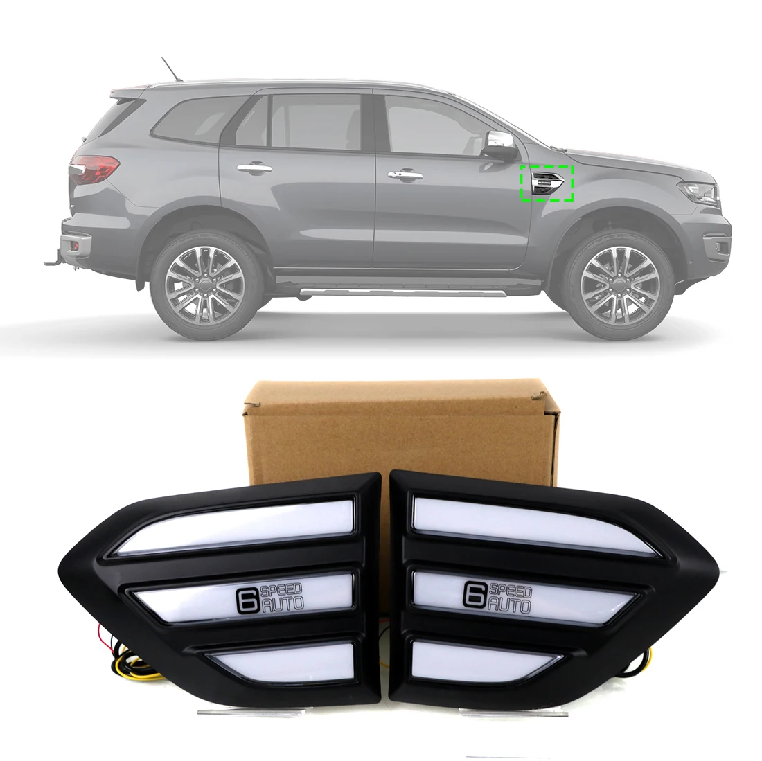 LED Fender Marker Light for Ford Ranger Everest 2015 2016 2017 2018 2019 Side Marker Lamp DRL w/ Dynamic Sequential Turn Signal