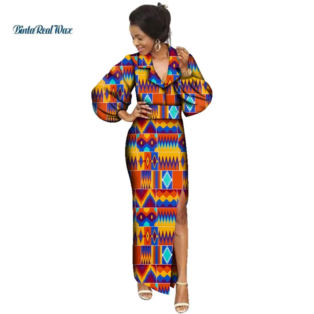 Женские платья из 100% хлопка с Африканским вощеным принтом сексуальные длинные