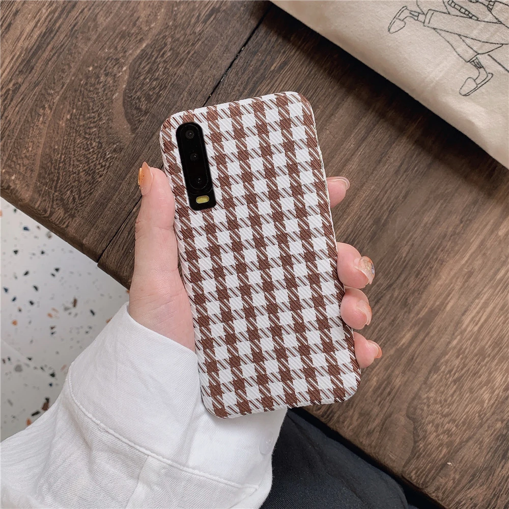 ELALA Cloth Fabric Phone Case For Huawei P20 P30 Pro Nova 5 Warm Plaid Plush Simple Cases Hard PC Cover |