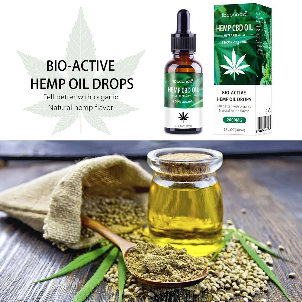 

100% Organic Hemp CBD Oil 2000mg Bio-active Hemp Seeds Oil Extract Drop for Pain Relief Reduce Anxiety Better Sleep Essence