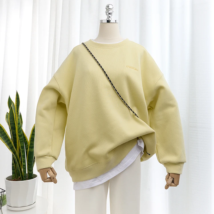 

Classic Women's Loose Basic Sweatshirt Pullovers 2022 Spring Simple Crew Neck Embroidery Cotton Casual Oversized Sweat Coats