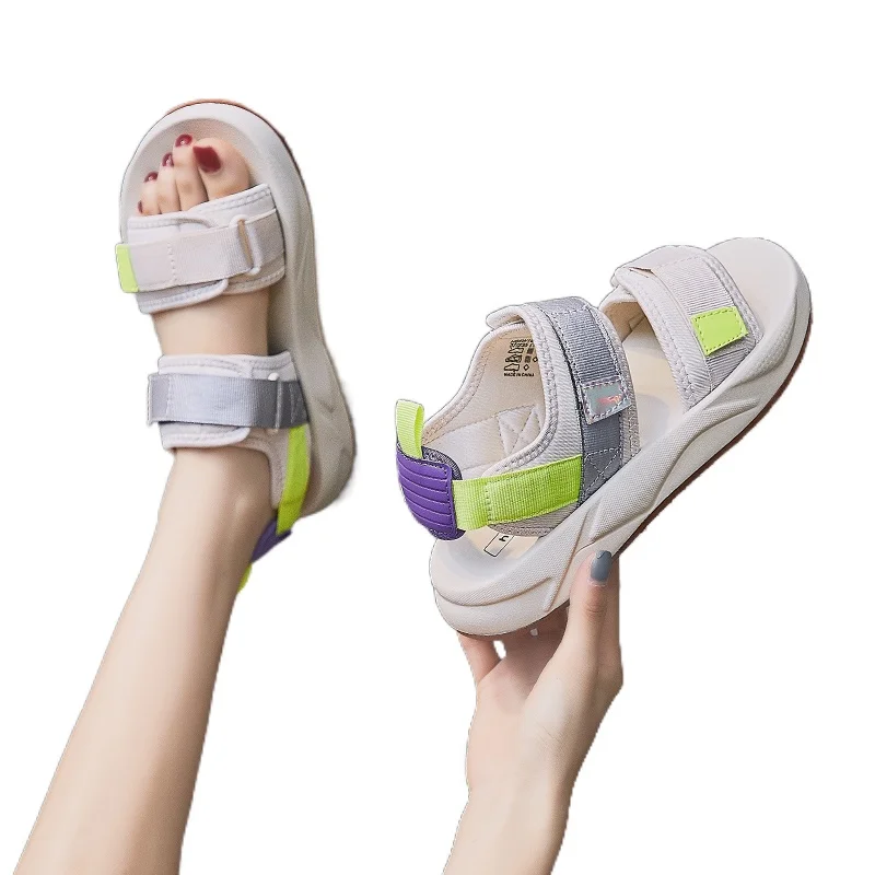 

Velcro Sports Sandals Women 2021 Summer New Fashion All-Match Platform Flat Casual Online Red Trendy Beach Shoes